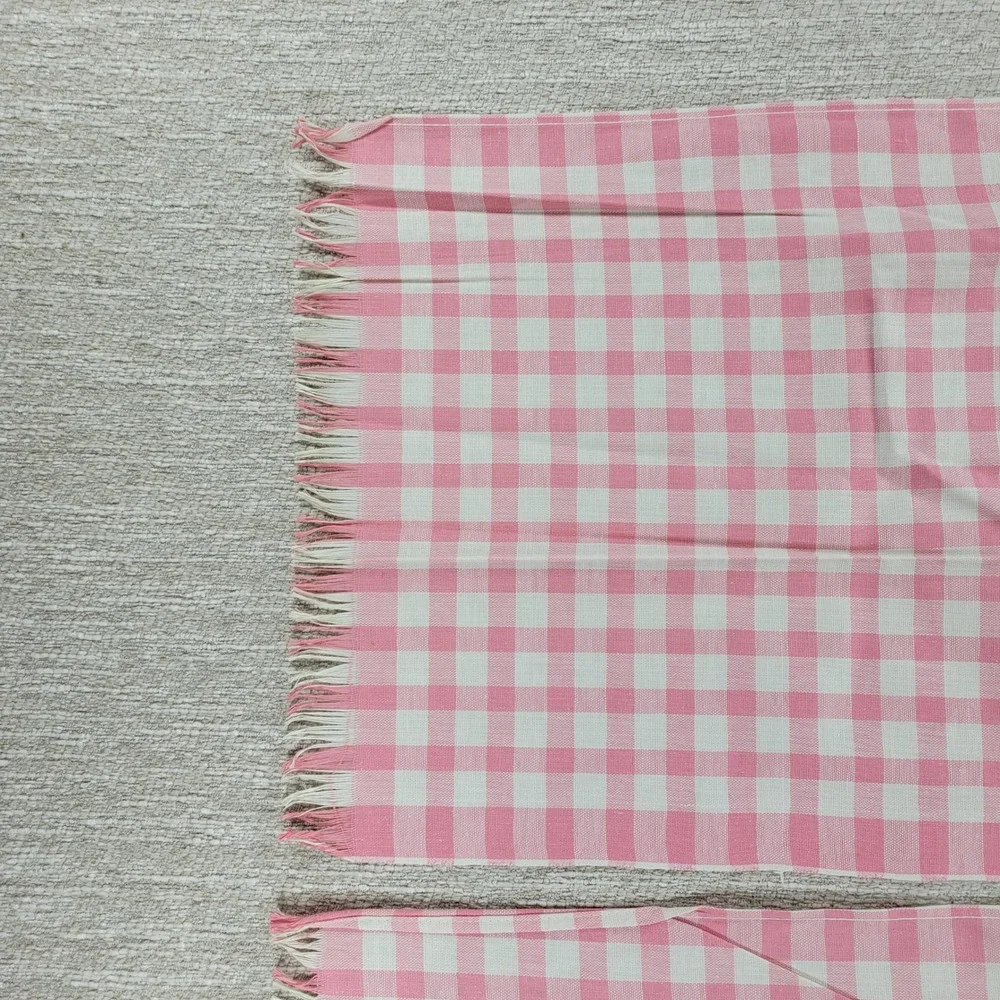 Vintage Cannon Tea Towel Kitchen Dish Rag Pink Gingham Linen Deadstock Set of 2